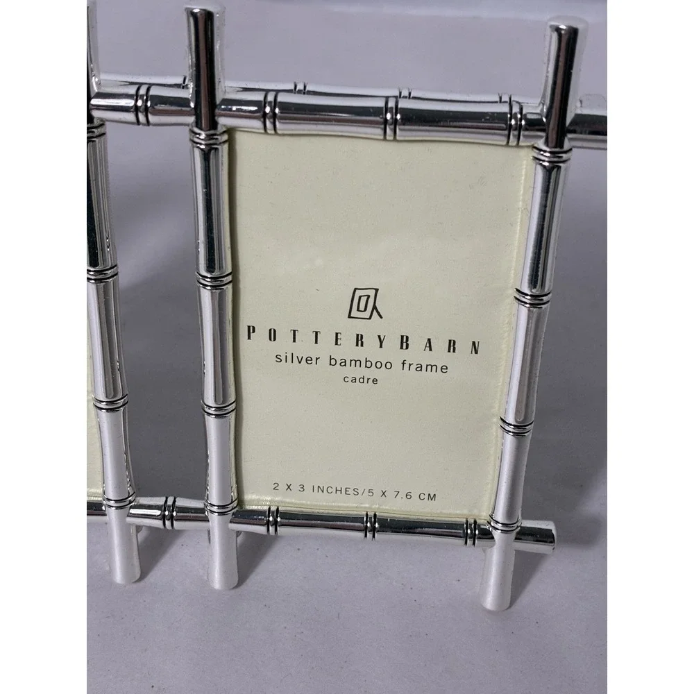 NEW Pottery Barn Silver Bamboo Picture Frame Silver Plated 3 Photo Small